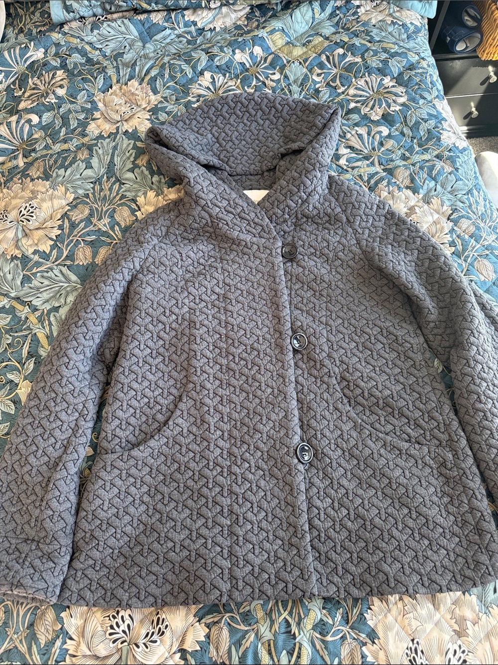 Coldwater Creek Quilted Hooded Pea Coat - Gray